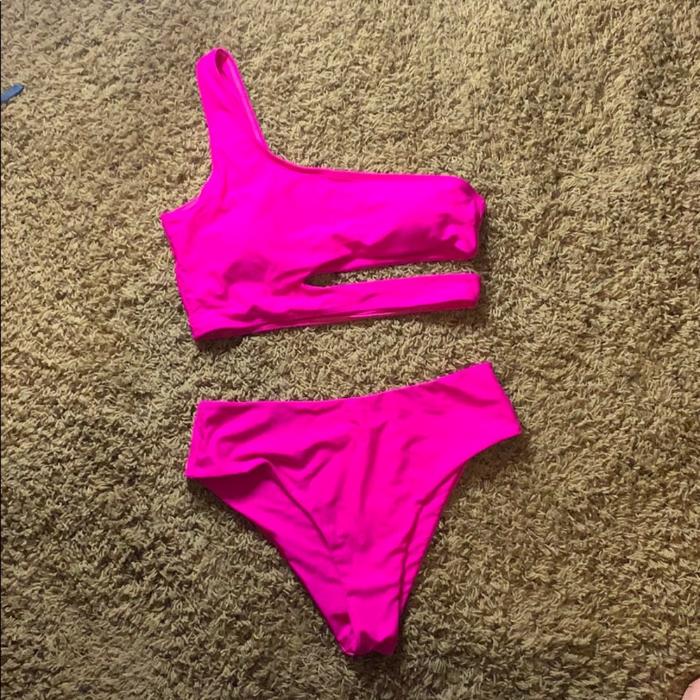 Hot pink one shoulder bikini